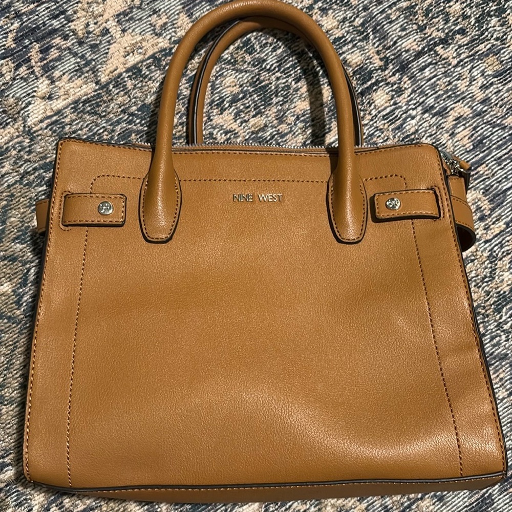 Nine West Tan Satchel Structured Leather Bag